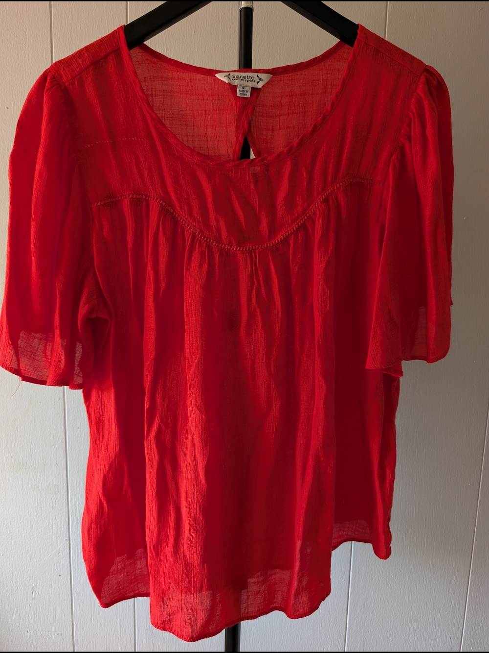 Nanette Lepore Red Lightweight Peasant Blouse